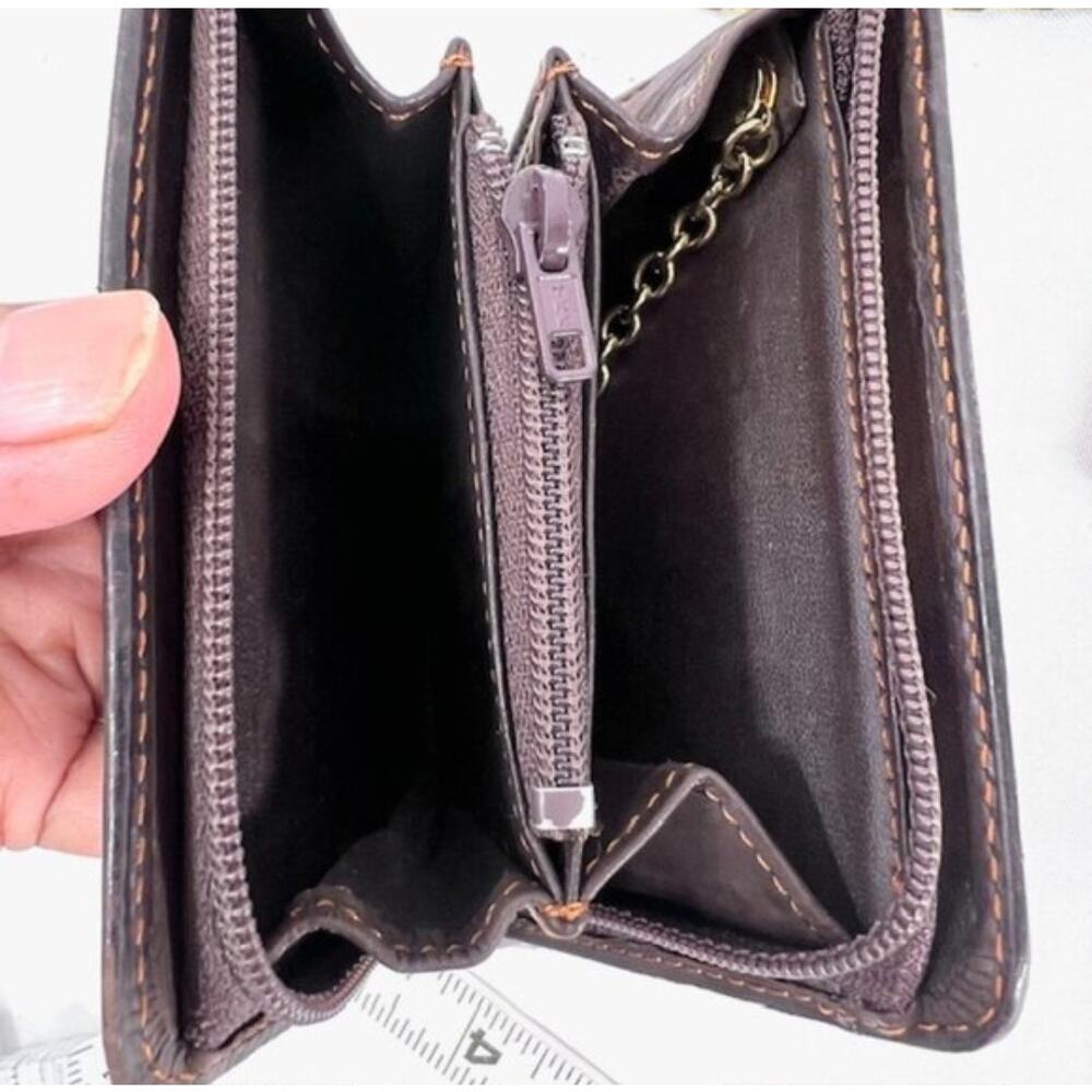 Mila Schon Dark Brown Lambskin Leather Compact Zip Wallet Coin Pouch Purse Chic